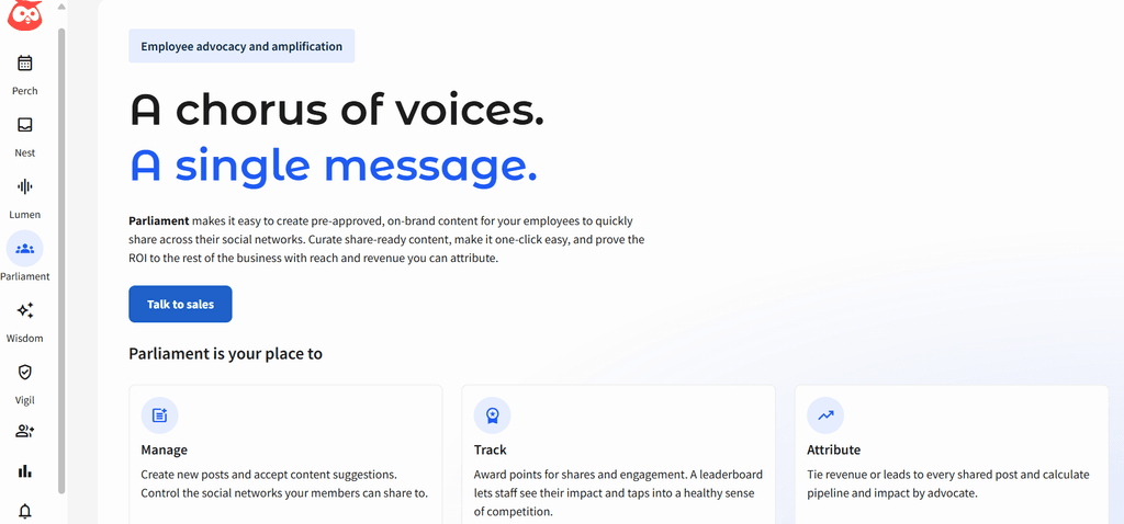 Hootsuite Amplify dashboard showcasing employee advocacy features and content distribution settings.
